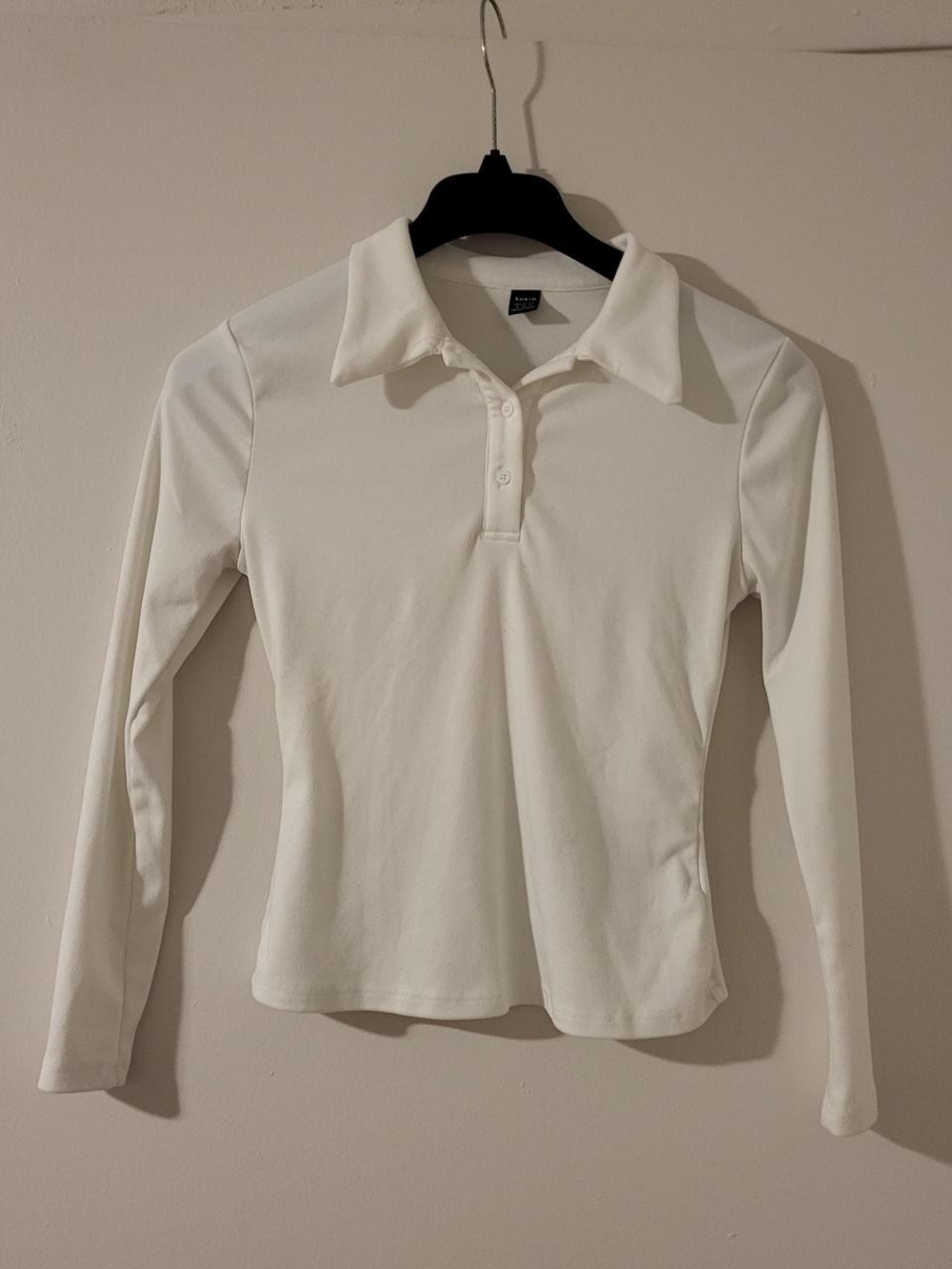 Women's White Long-Sleeve Polo Top